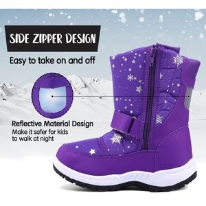 Purple Kids' Snow Boots with Star Pattern